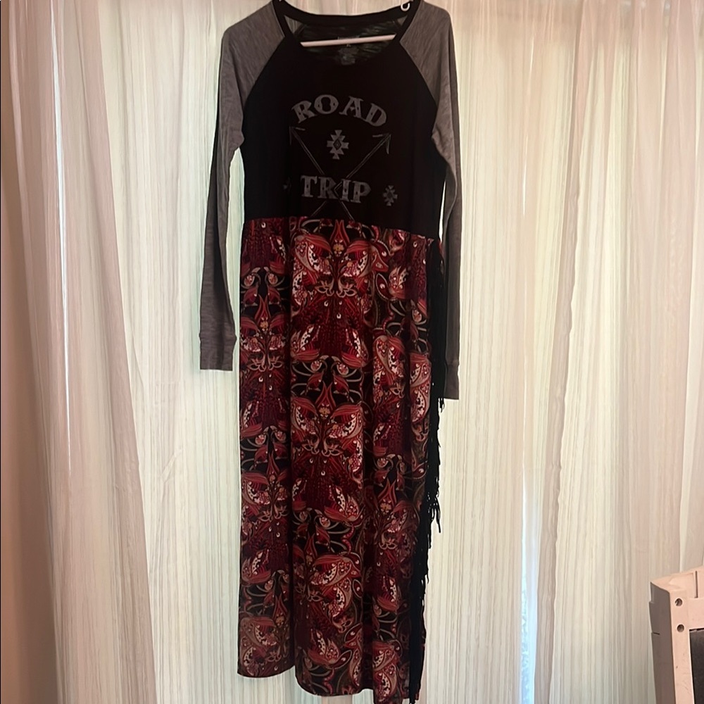 Road Trip Black and Red Long Sleeve Dress